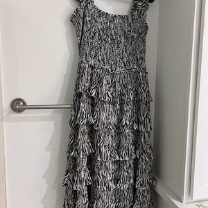 Stylish Black and White Zebra Print ruffle Dress size M